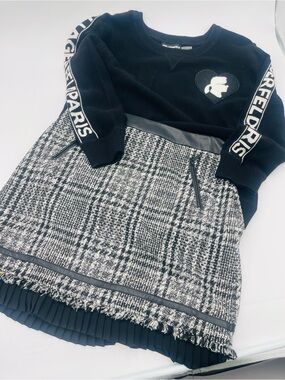 Karl Lagerfeld Black & White Tweed Sweater tweed skirt size S